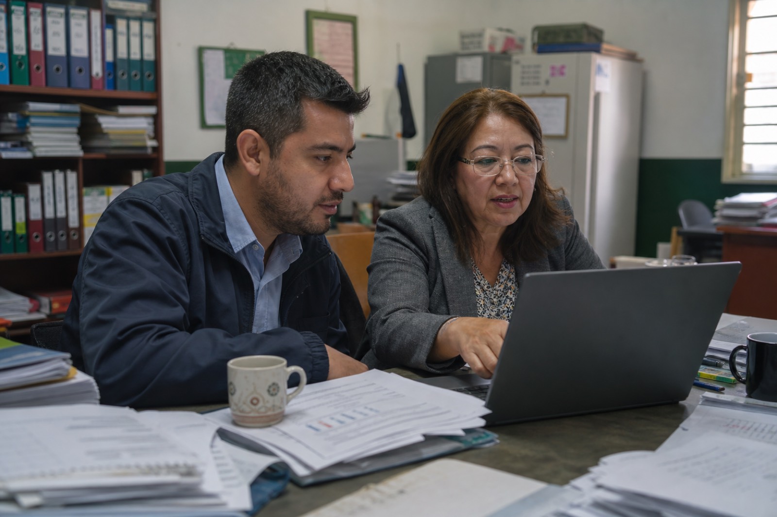 Docentes revisando información académica